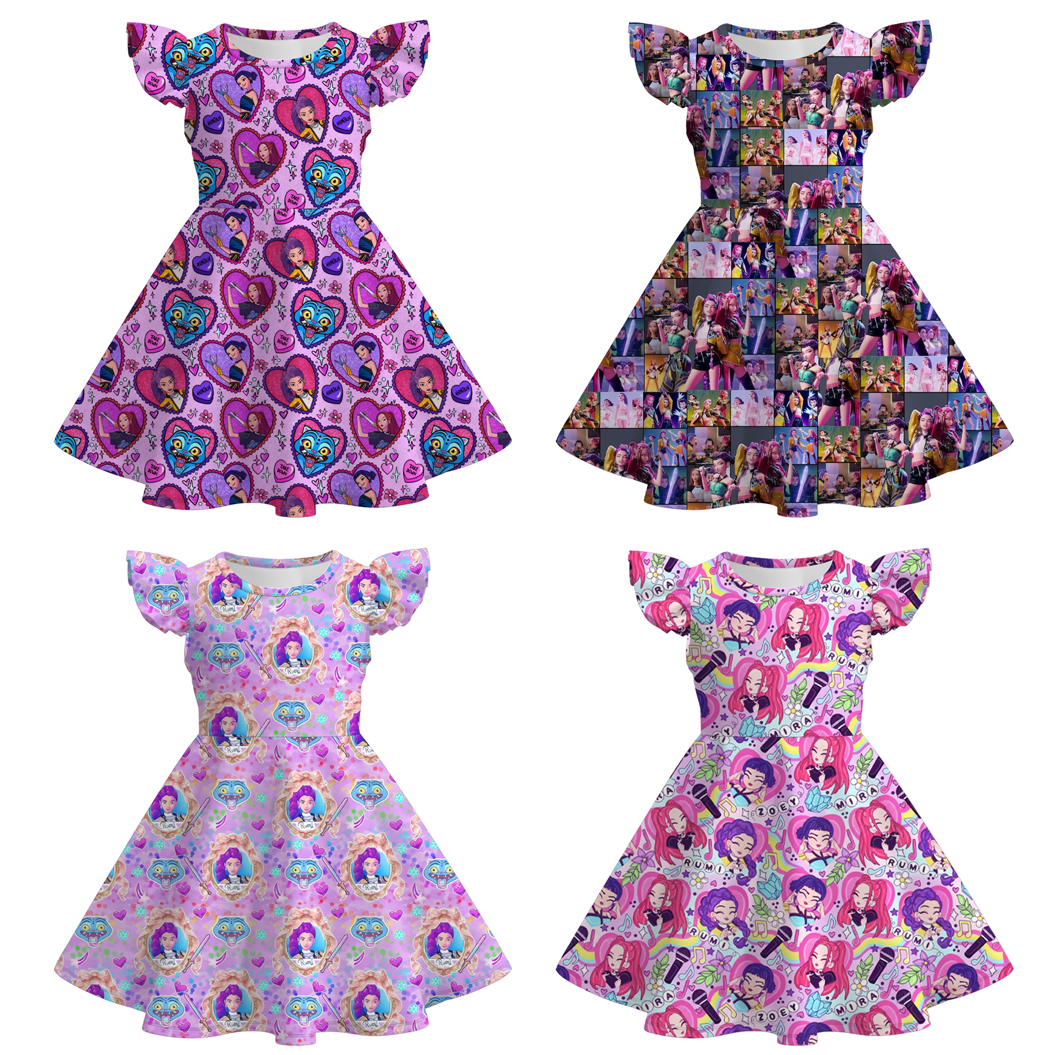 （Pre Order）Girls Movie Character Print Flying Sleeves Dress