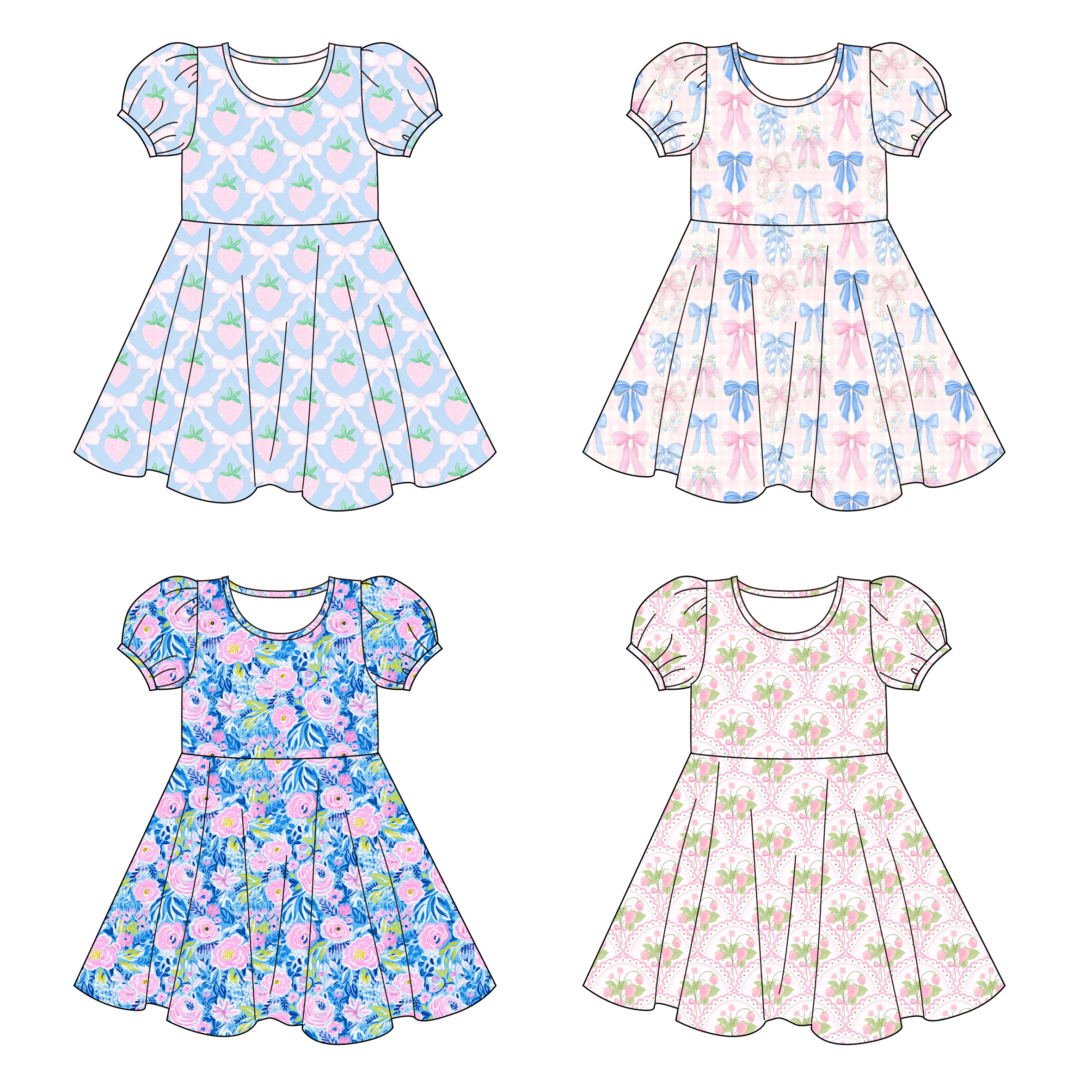 （Pre Order）Girls Spring&Summer Strawberry Print Dress
