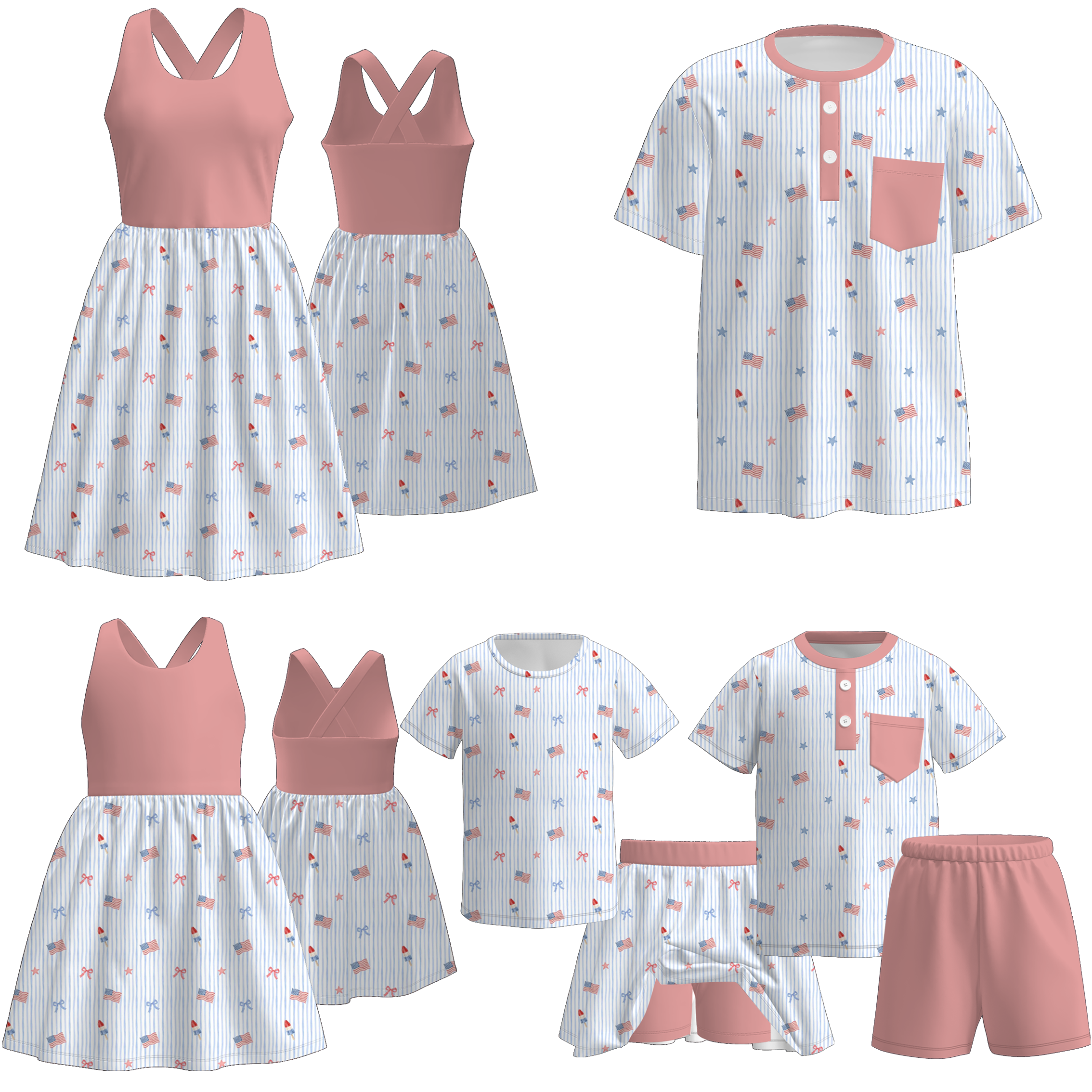 （Pre Order）Family Patriotic Print Dress,Set&Top