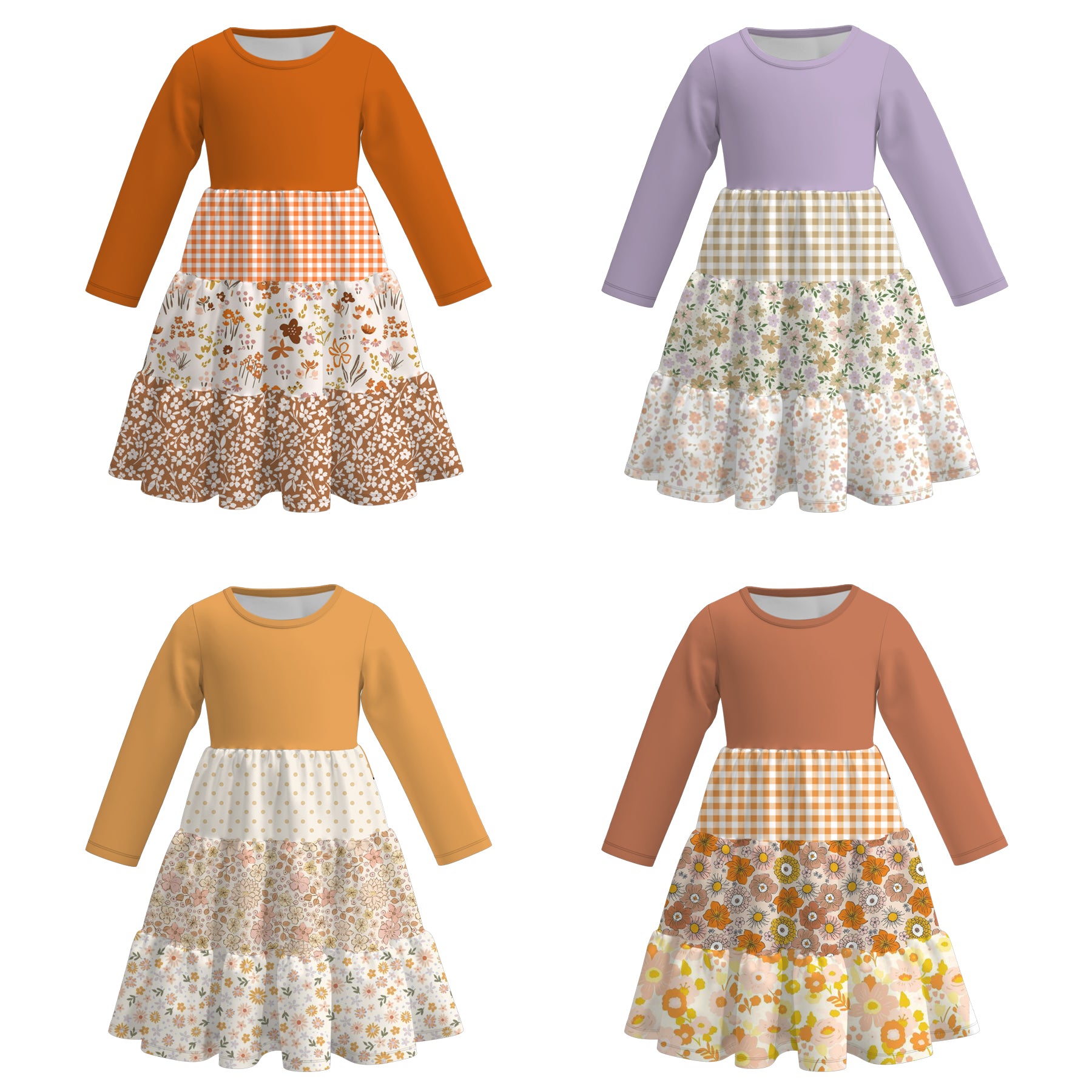 （Pre Order）Girls Fall Print Gored Dress