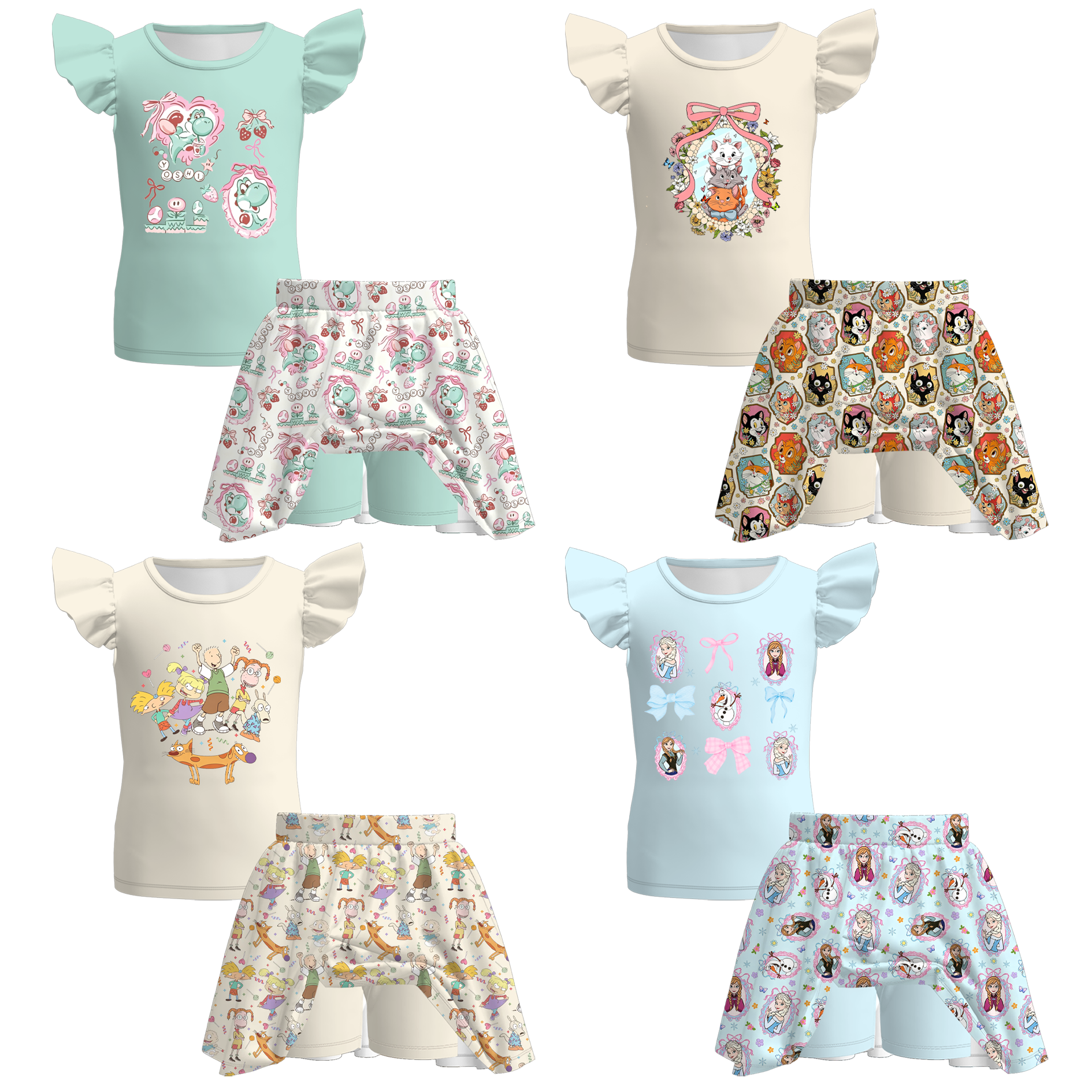 （Pre Order+Prepack Zone）Girls Spring&Summer Cartoon Print Skort Set
