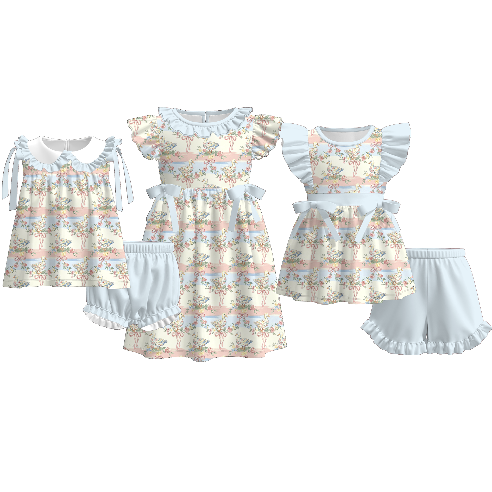 （Pre Order+Prepack Zone）Sisters Silly Goose Print Dress,Set&Romper