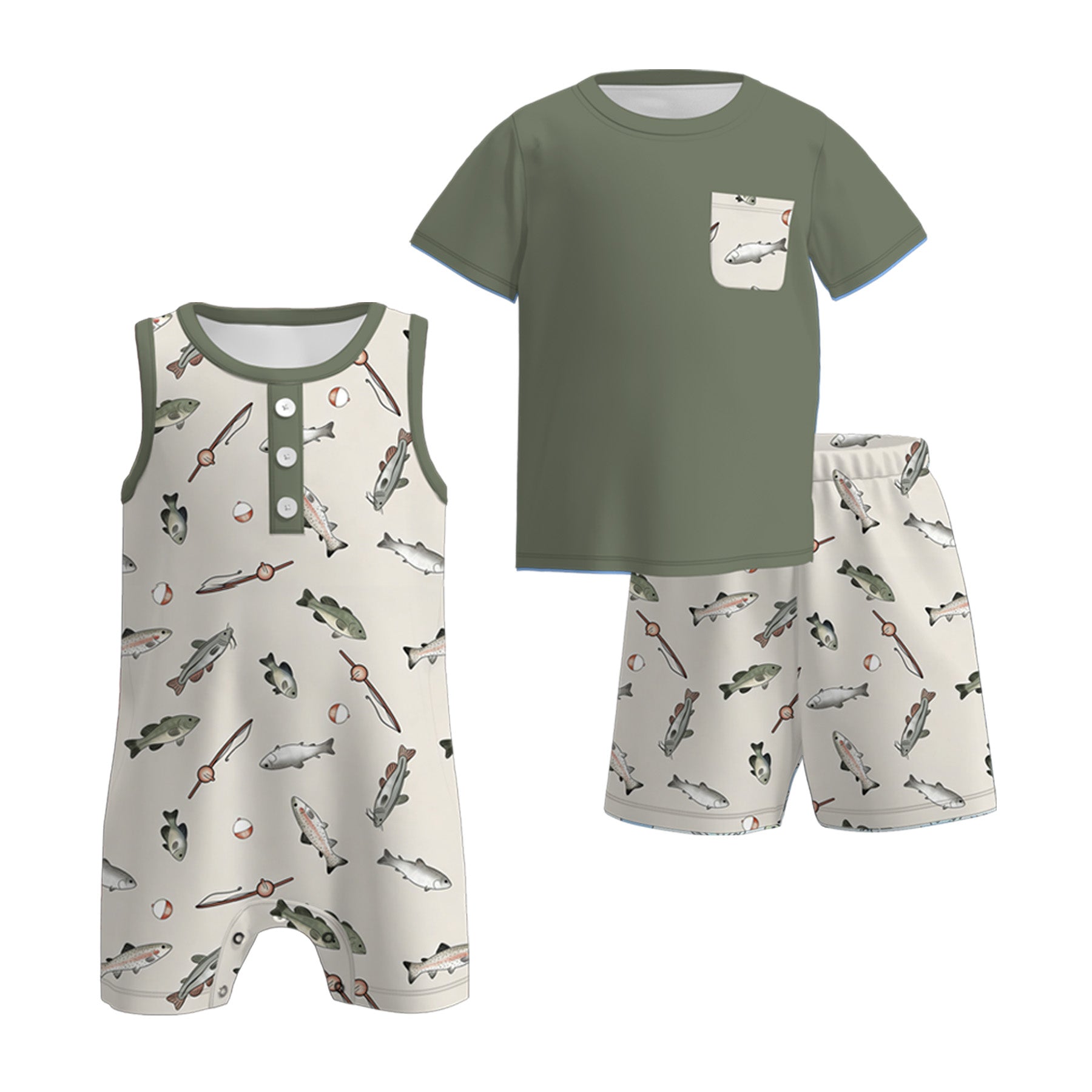 （Pre Order）Brothers Spring and Summer Fishing Print Set＆Romper