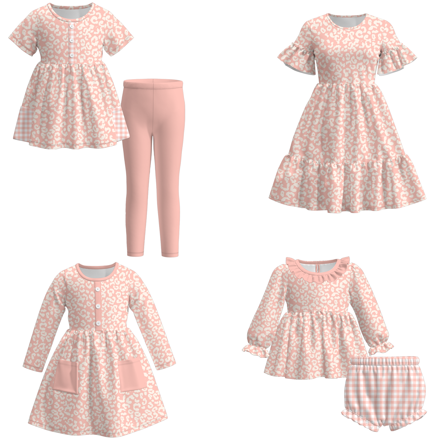（Pre Order）Family Fall Coral Leopard Print Dress,Set＆Romper
