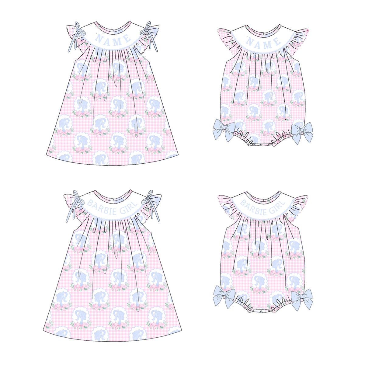 （Pre Order）Sisters Spring and Summer BARBIE GIRL Embroidery Smocked Dress＆Romper
