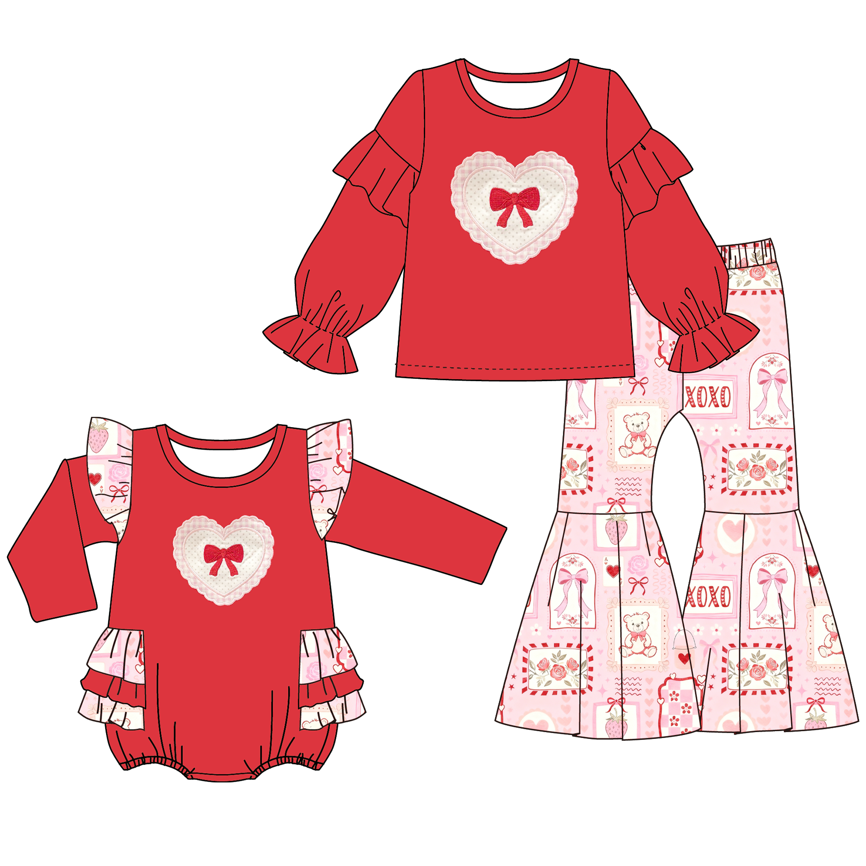 （Pre Order）Sisters Valentine's Day Heart Applique Set&Romper