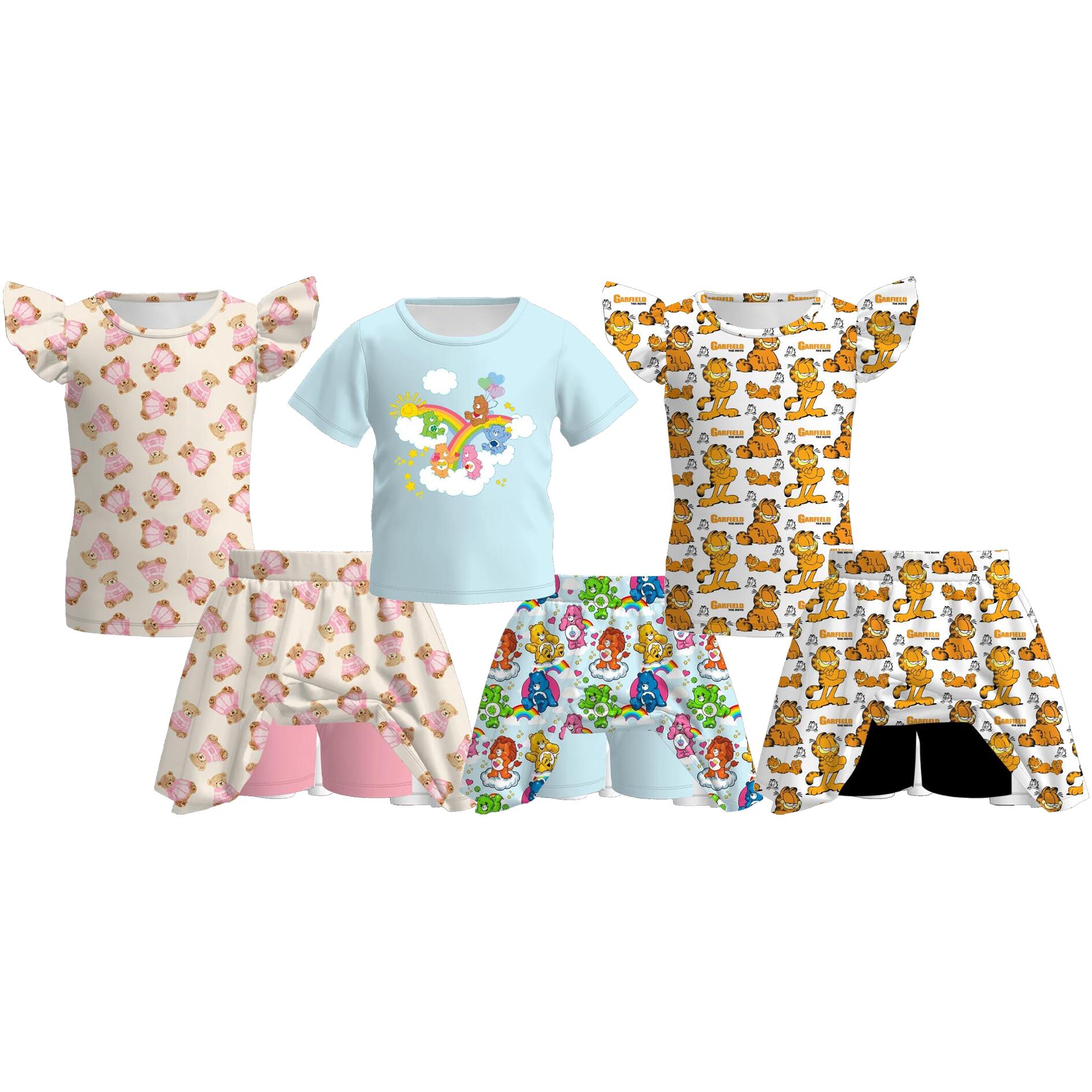 （Pre Order）Girls Spring and Summer Cartoon Print Skort Set