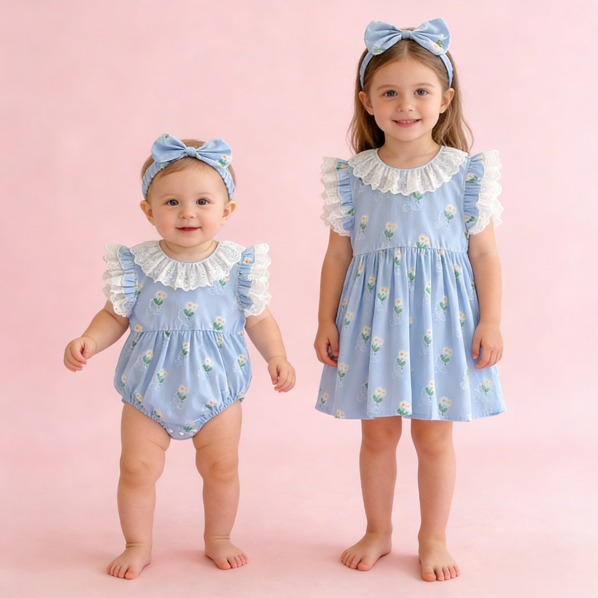 （In Production）Sisters Spring&Summer Floral Print Lace Ruffle Dress,Romper