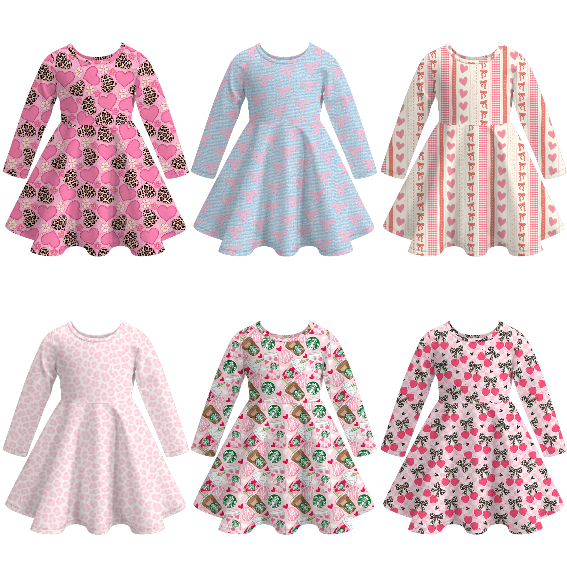 （Pre Order）Girls Valentine's Day Print Long Sleeves Dress