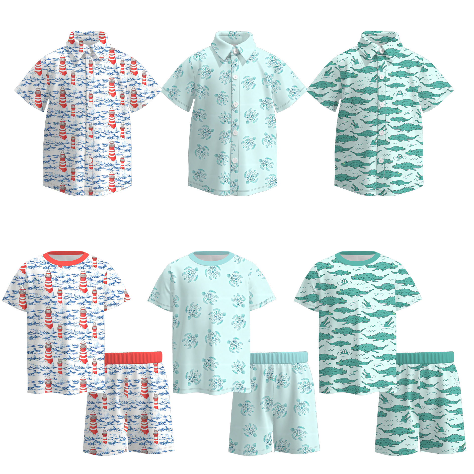 （Pre Order+Prepack Zone）Boys Summer Print Shorts Set&Four-way Stretch Shirt（Mix Size）