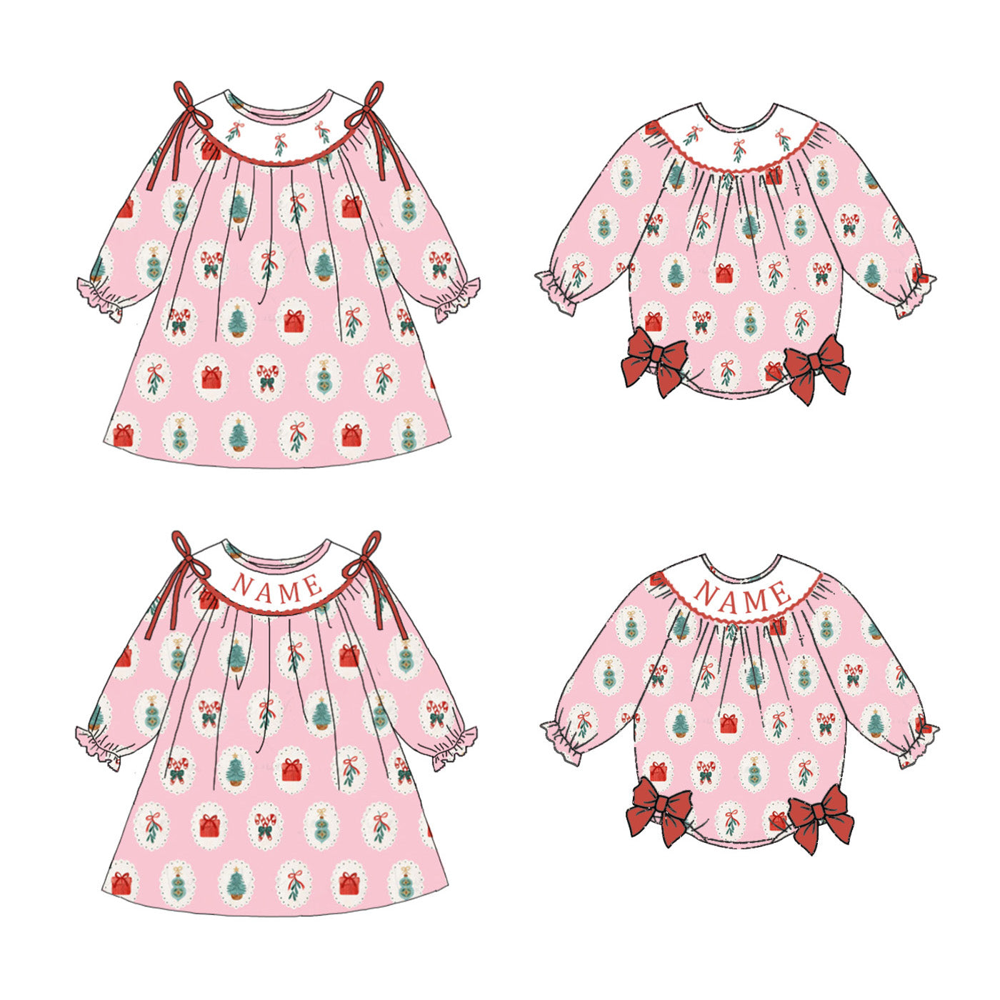 （Pre Order）Sisters Christmas Embroidery Smocked Dress&Romper