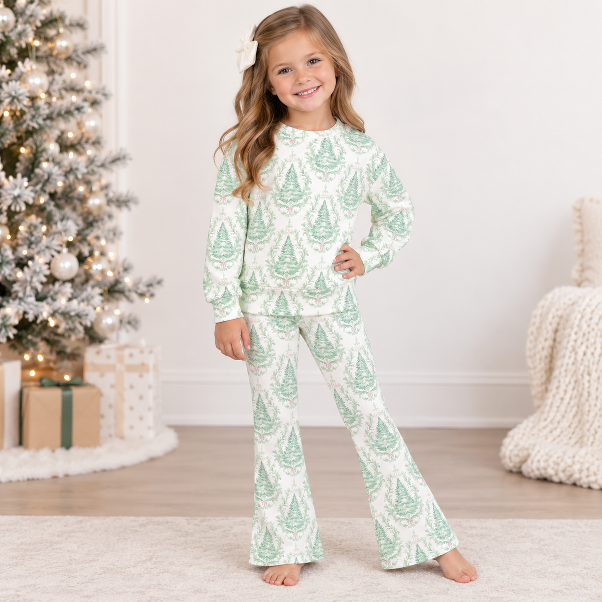 （Weekly Pre-Order）Girls Christmas Print Twill Sweatshirt Suit（Ends 10.6）