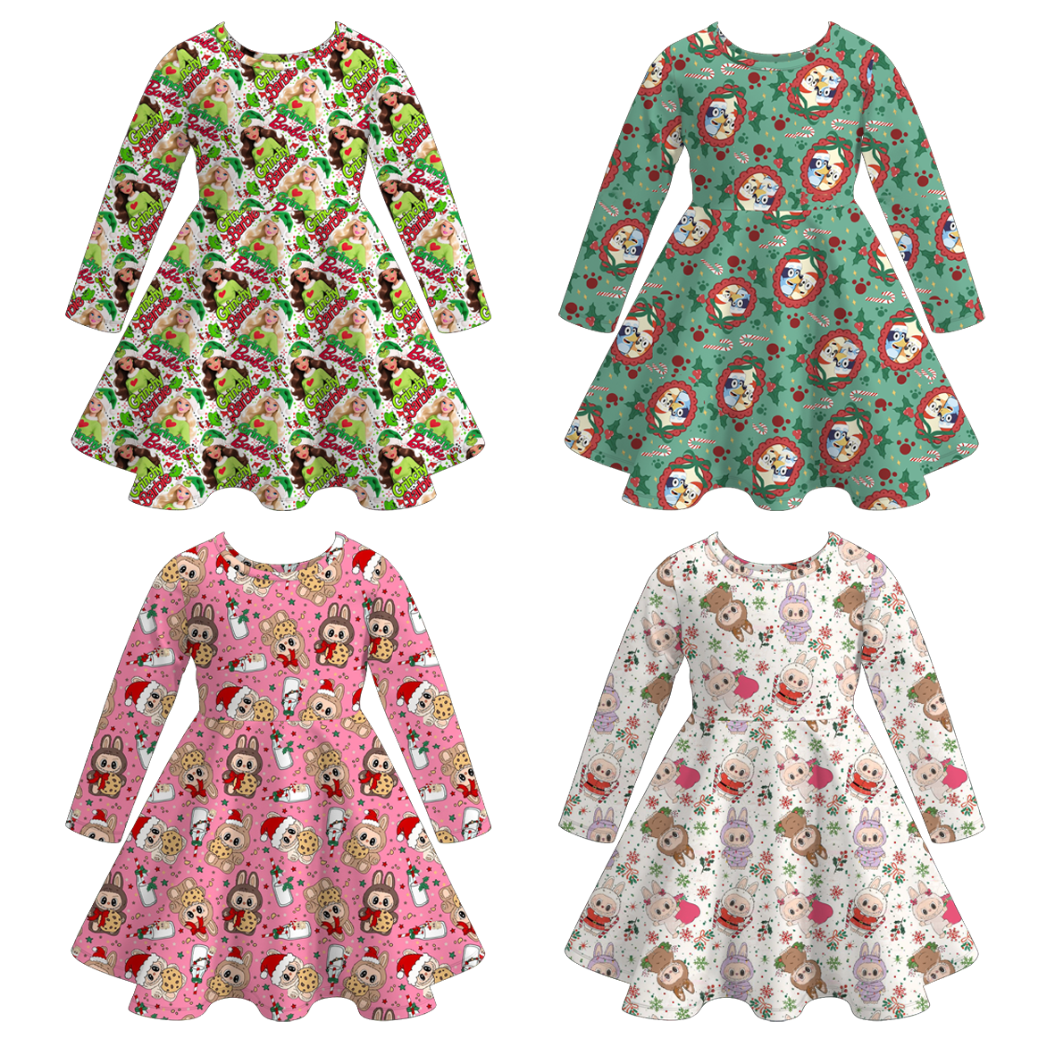 （Pre Order）Girls Christmas Cartoon LBB Print Dress