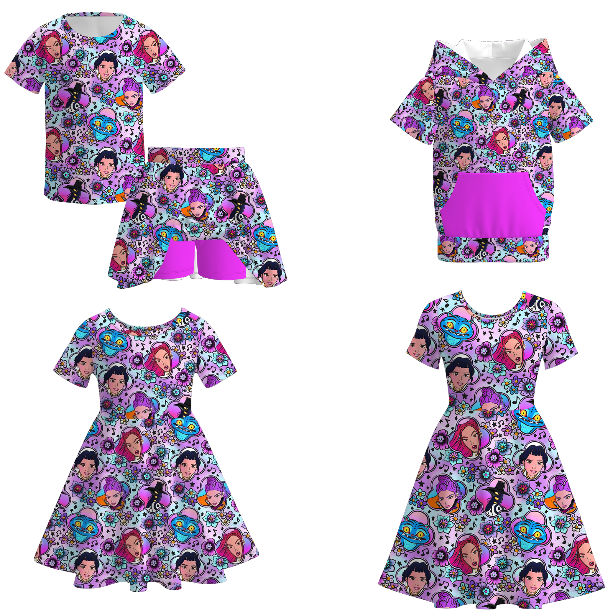 （Pre Order）Family Fall Movie Character Cartoon Print Dress,Set&Top
