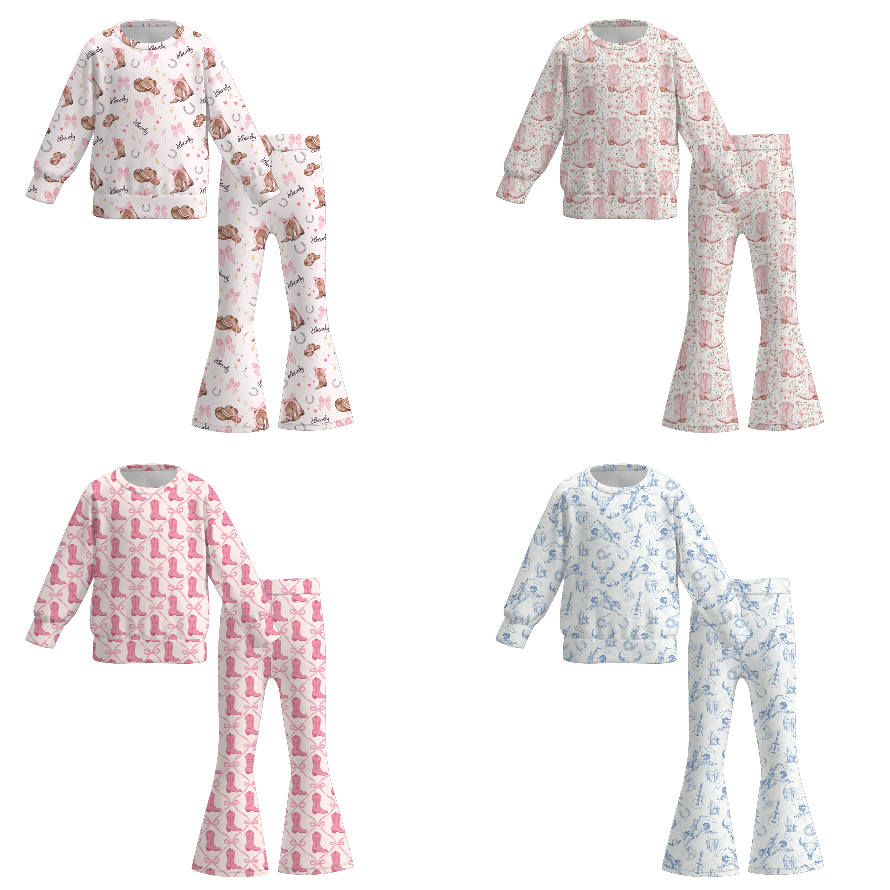 （Pre Order）Girls Fall&Winter Boots Print Twill Sweatshirt Suit