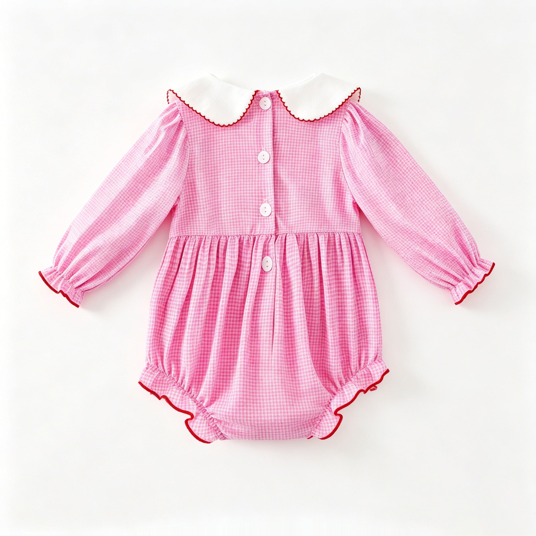 （In Stock）Toddler Girls Christmas Embroidery Smocked Cotton Romper