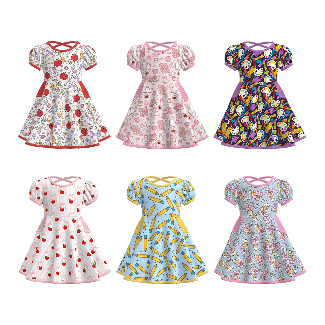 （Pre Order）Girls Summer Back To School Print Dress With Pockets