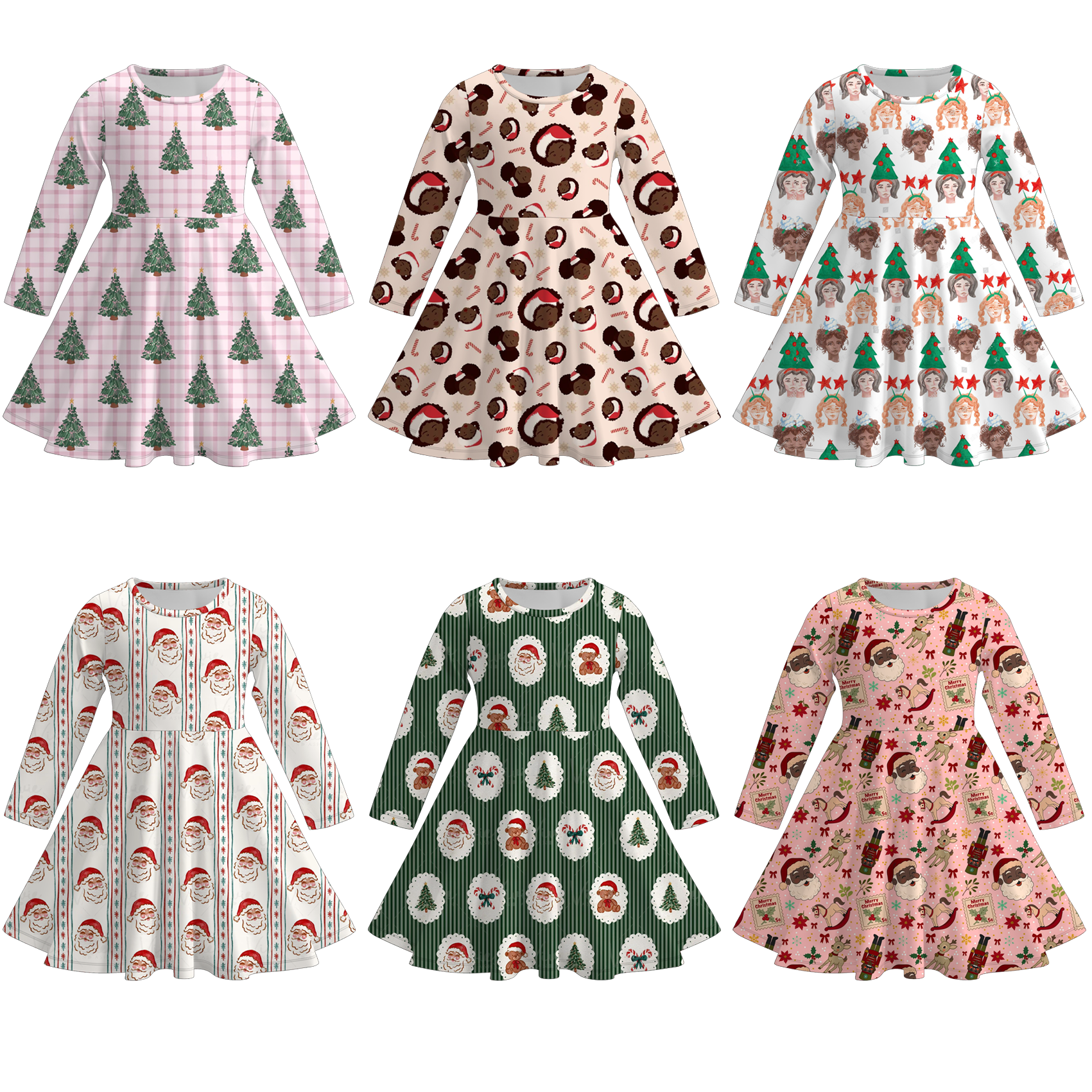 （Pre Order）Girls Christmas Print Long Sleeves Dress