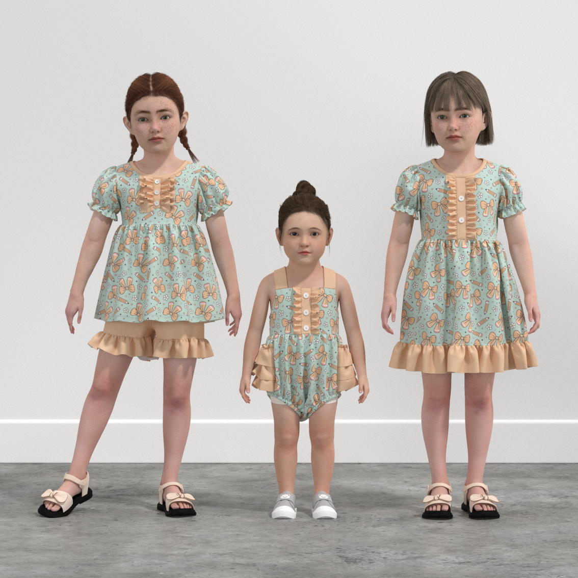 （Pre Order）Sister Summer Back To School Print Dress,Romper＆Set