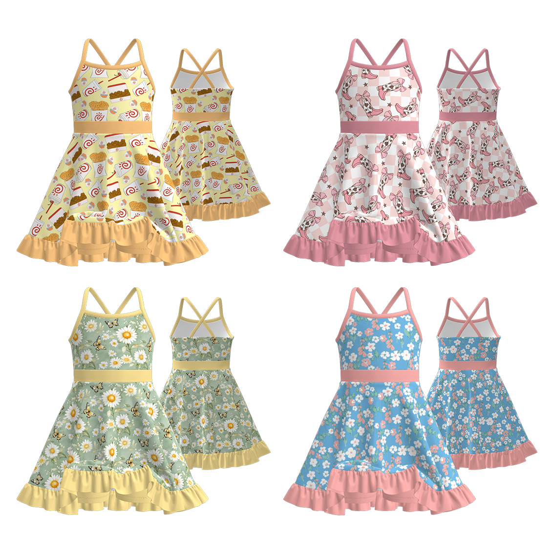 （Pre Order）Girls Spring and Summer Print Skort Dress
