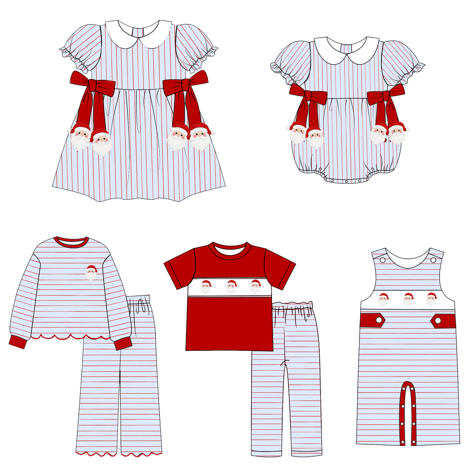 （Weekly Pre-Order）Siblings Christmas Santa Claus Embroidery Dress,Scallop Set&Romper（Ends 9.6）