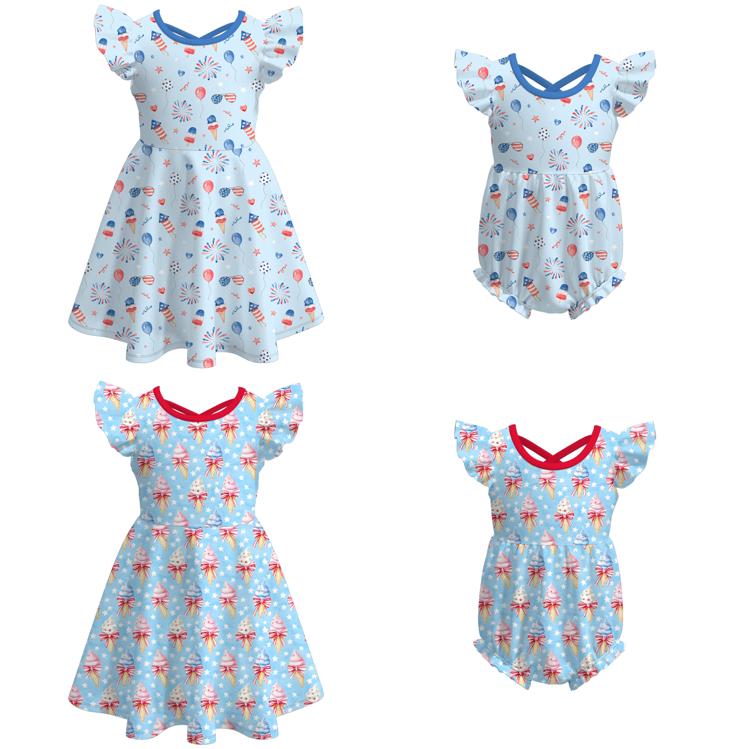 （Pre Order）Sisters Patriotic Print Dress&Romper
