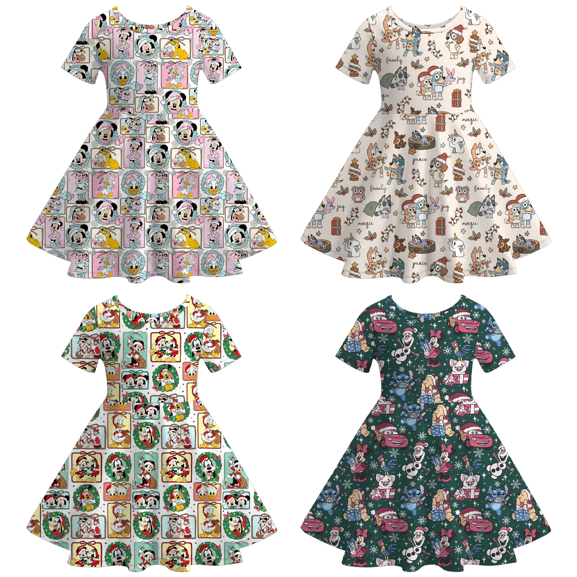 （Pre Order）Girls Christmas Cartoon Print Dress