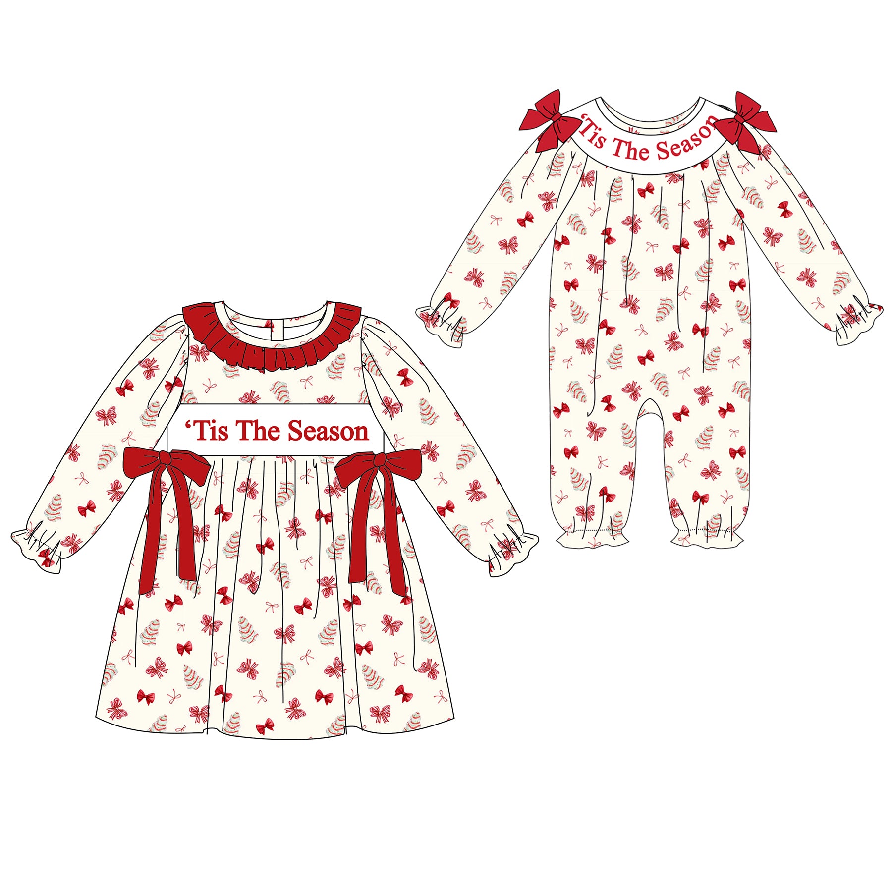 （Pre Order）Sisters Christmas Embroidery Smocked Dress&Romper