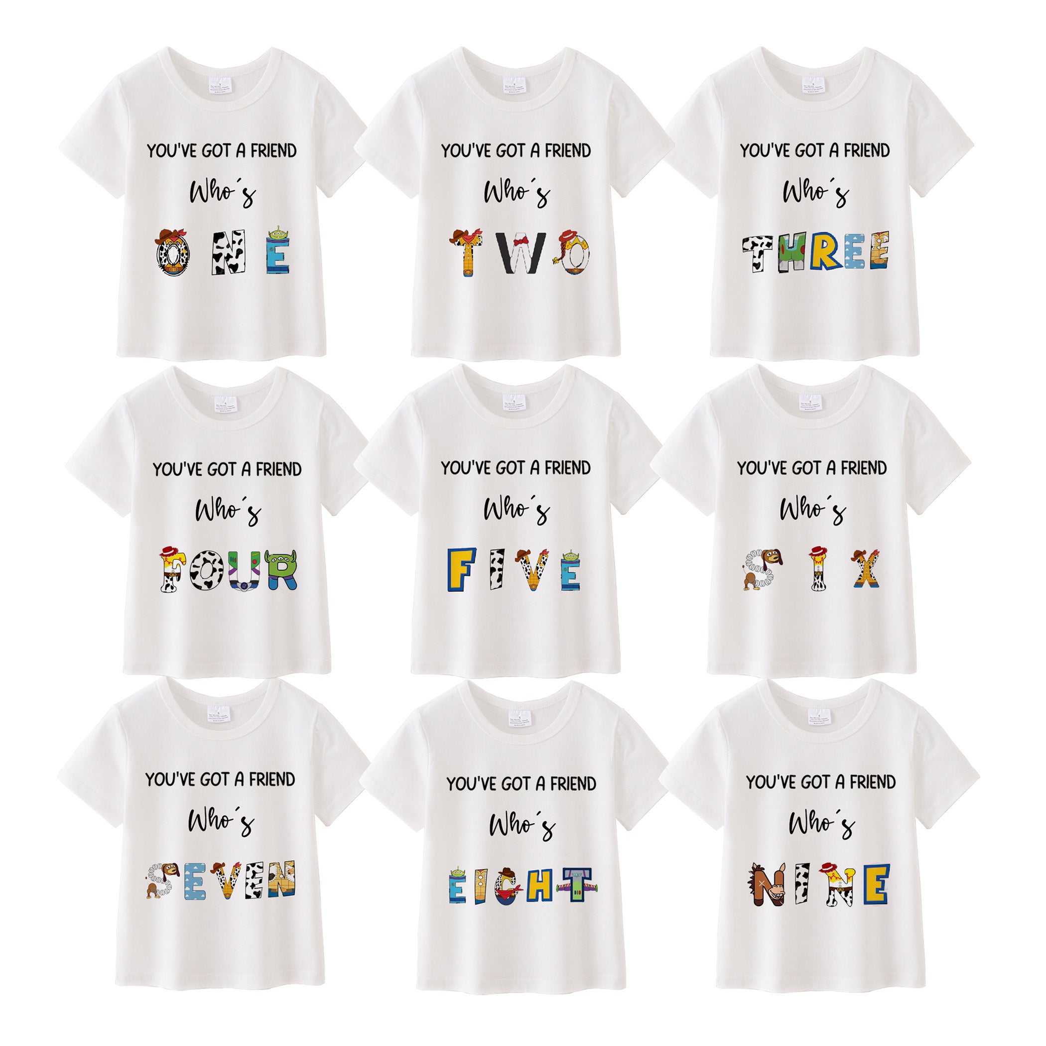 （Pre Order）Boys' Cotton Cartoon Print Birthday Letter Number T-Shirt