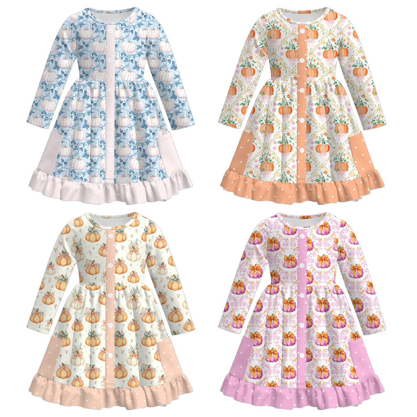 （Pre Order+Prepack Zone）Girls Fall Pumpkin Print Ruffle Dress