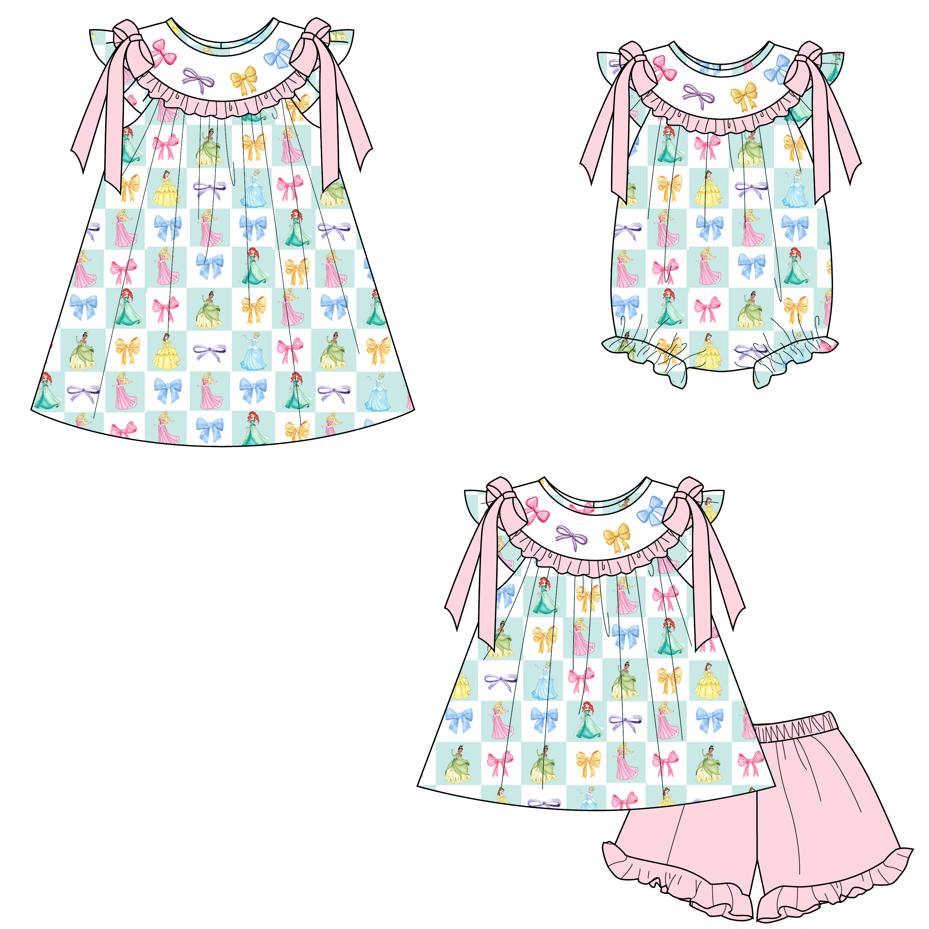 （Pre Order）Sisters Spring&Summer Princess Embroidery Smocked Dress,Set&Romper