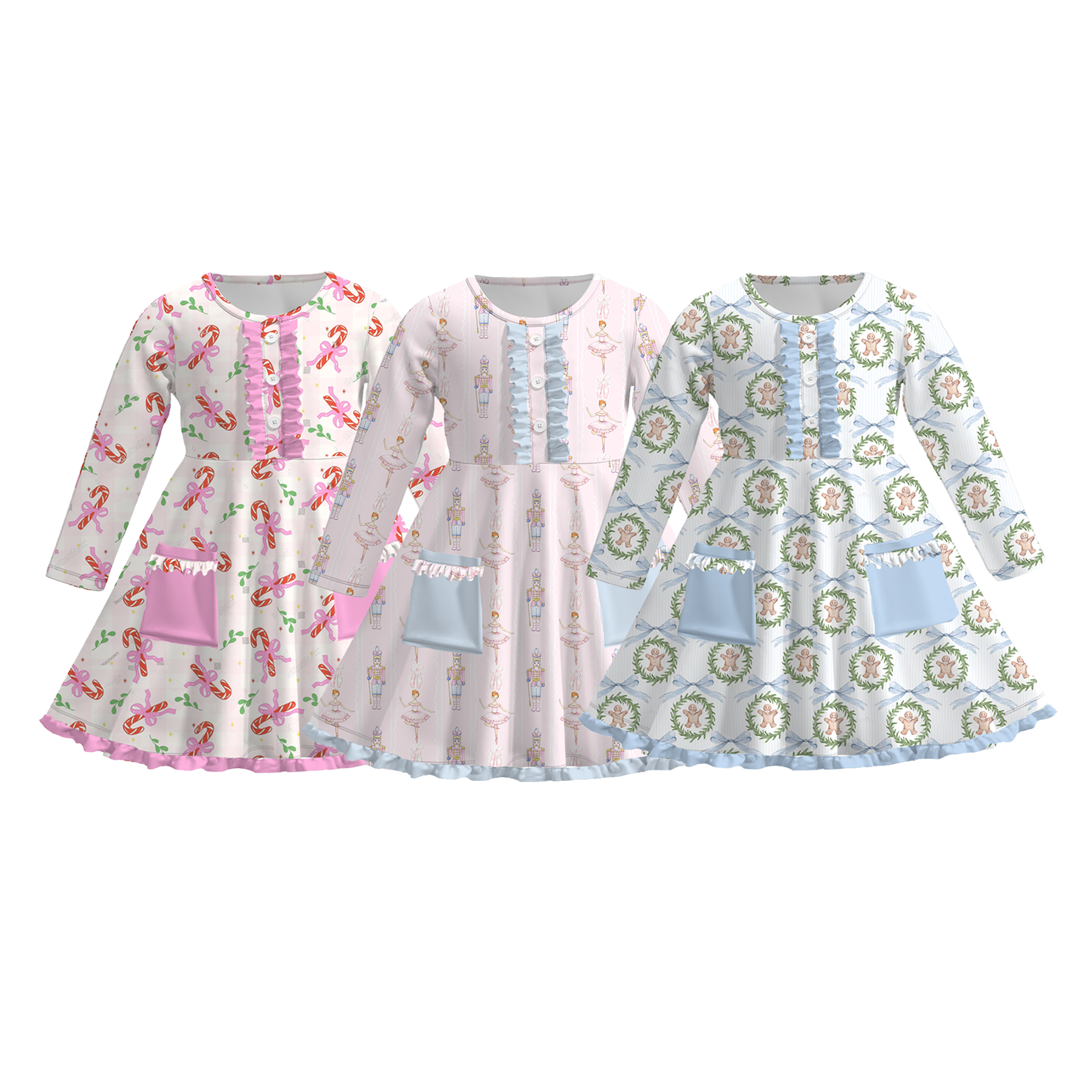 （Pre Order）Girls Christmas Print Dress with Pockets