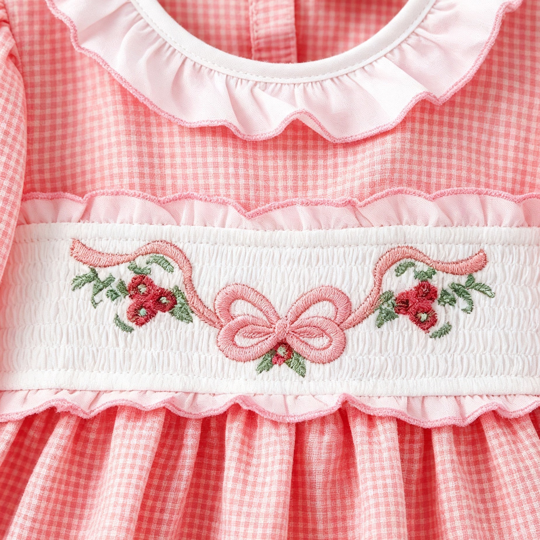 （In Stock）Girls Fall Embroidery Smocked Dress