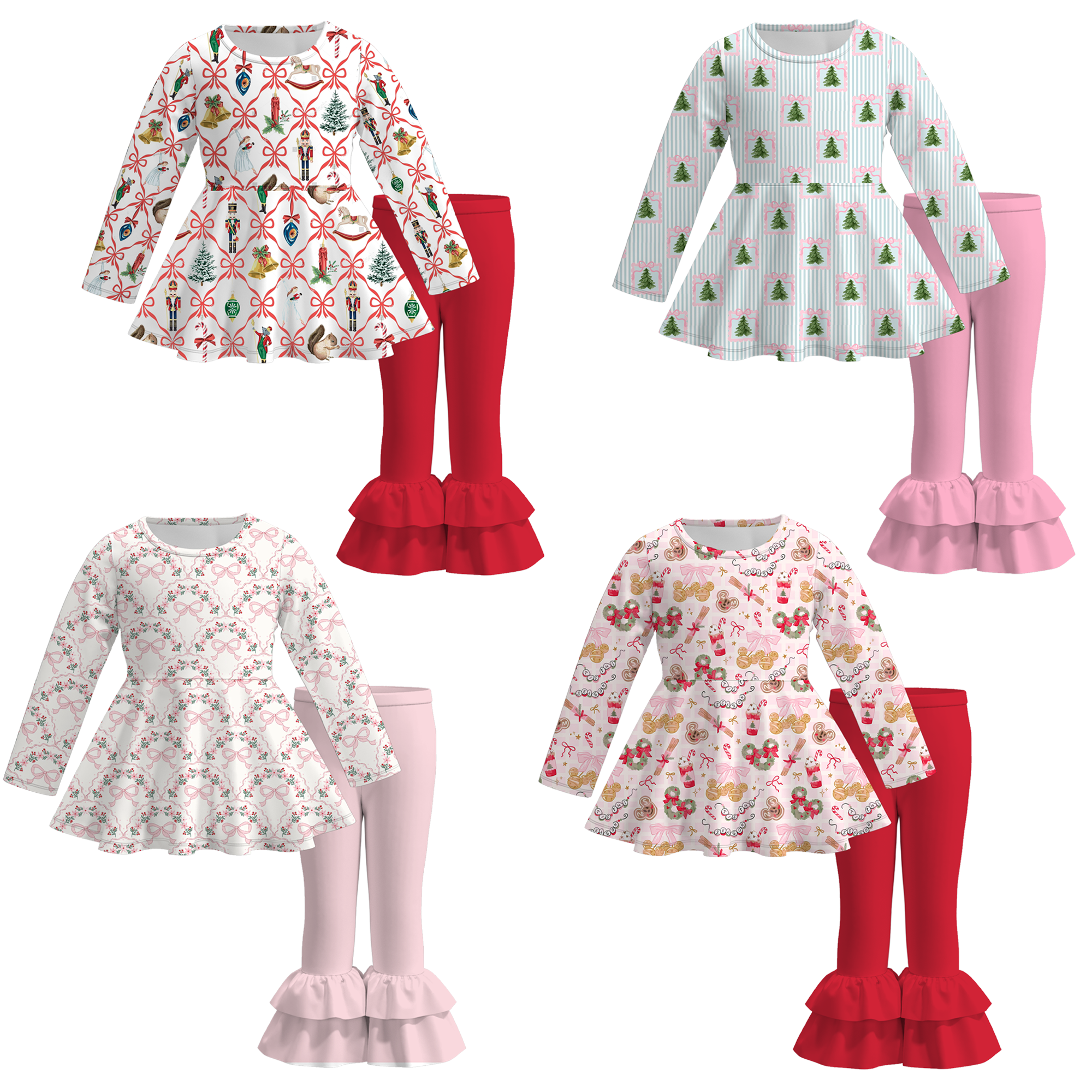 （Pre Order）Girls Christmas Print Ruffle Set