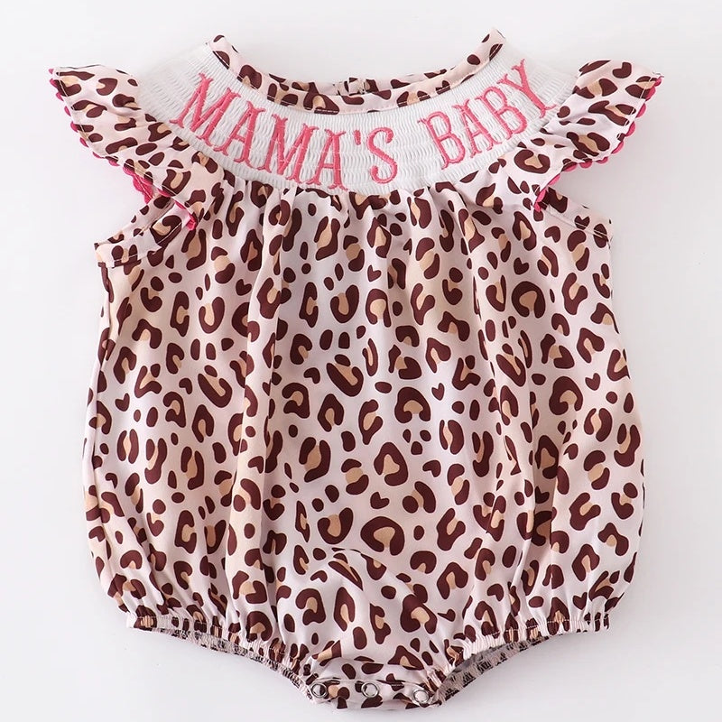 Leopard Embroidery Smocked Romper