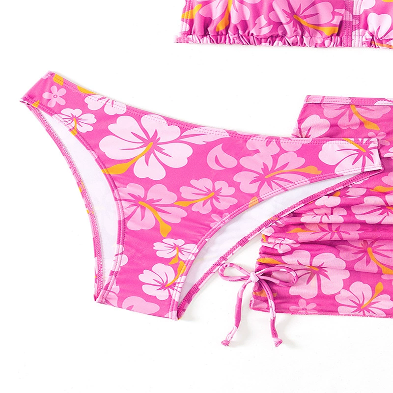 （Pre Order）Girls Summer Floral Print Swimsuit 3 Pieces Set