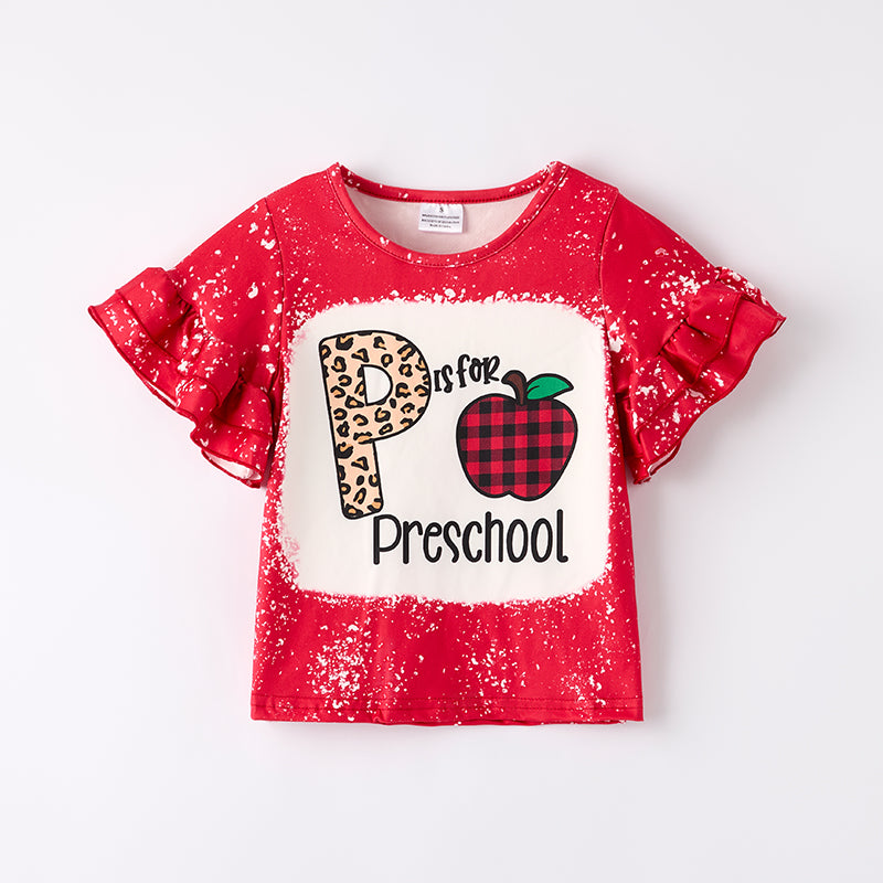 （In Stock）Girls Summer Back To School Print Red Top