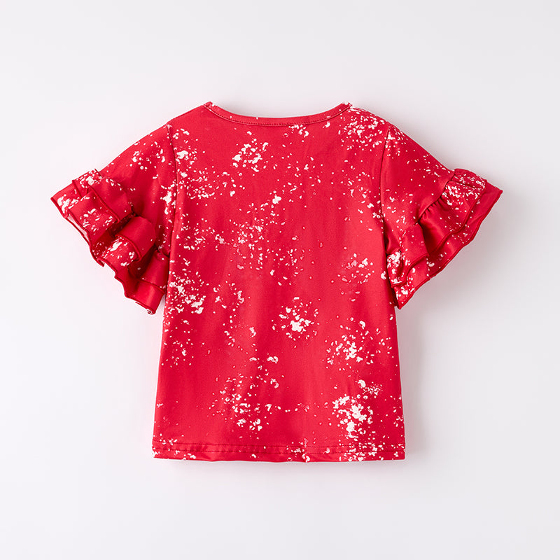 （In Stock）Girls Summer Back To School Print Red Top