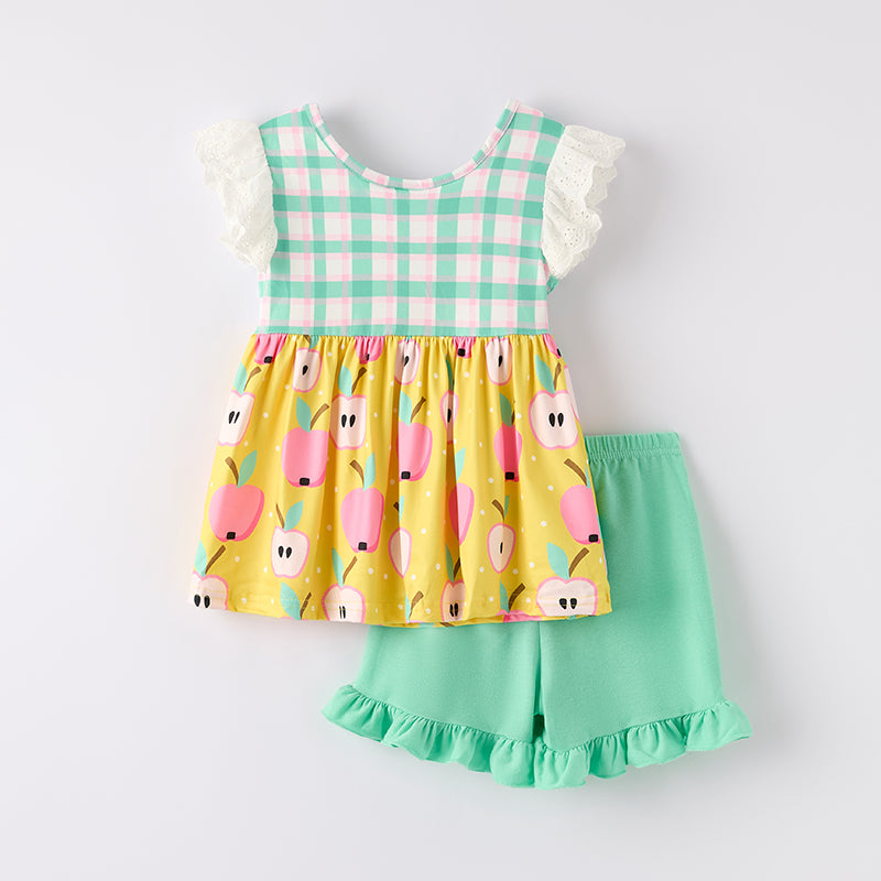 （In Stock）Girls Summer Back To School Print Shorts Set
