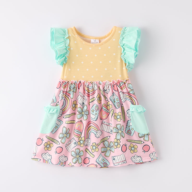 （In Stock）Girls Summer Back To School Print Dress