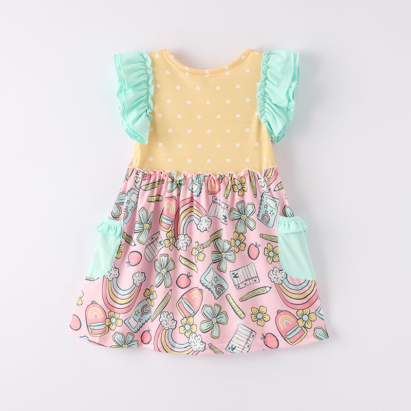 （In Stock）Girls Summer Back To School Print Dress