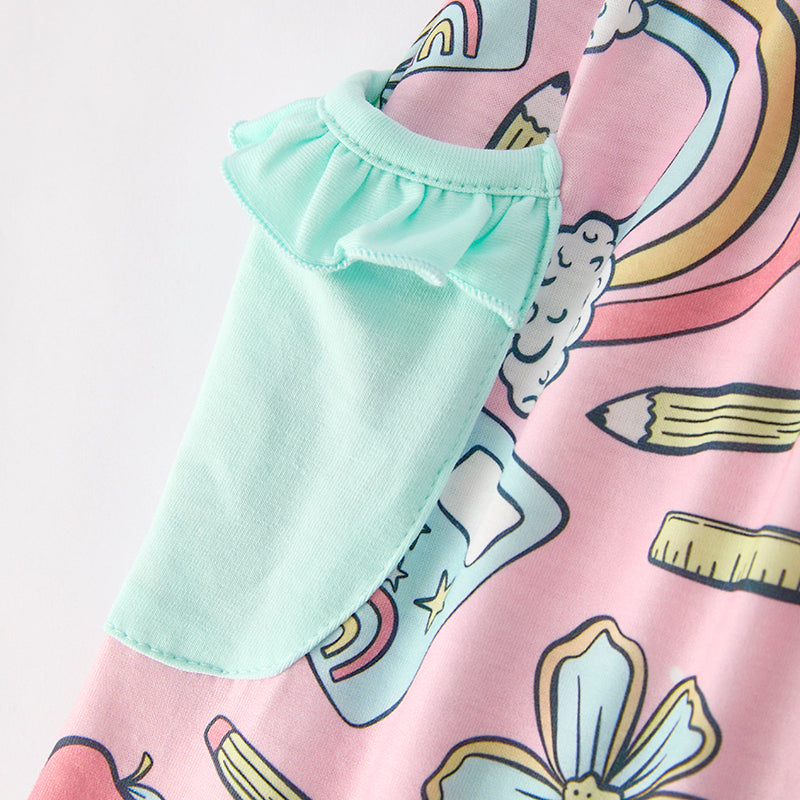 （In Stock）Girls Summer Back To School Print Dress