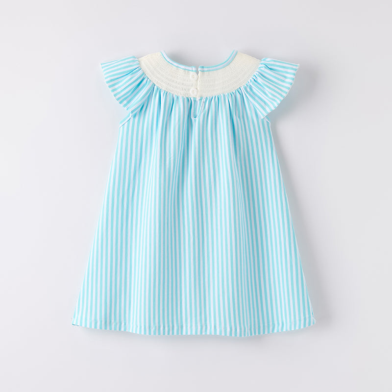 （In Stock）Girls Summer Back To School Embroidery Smocked Cotton Dress
