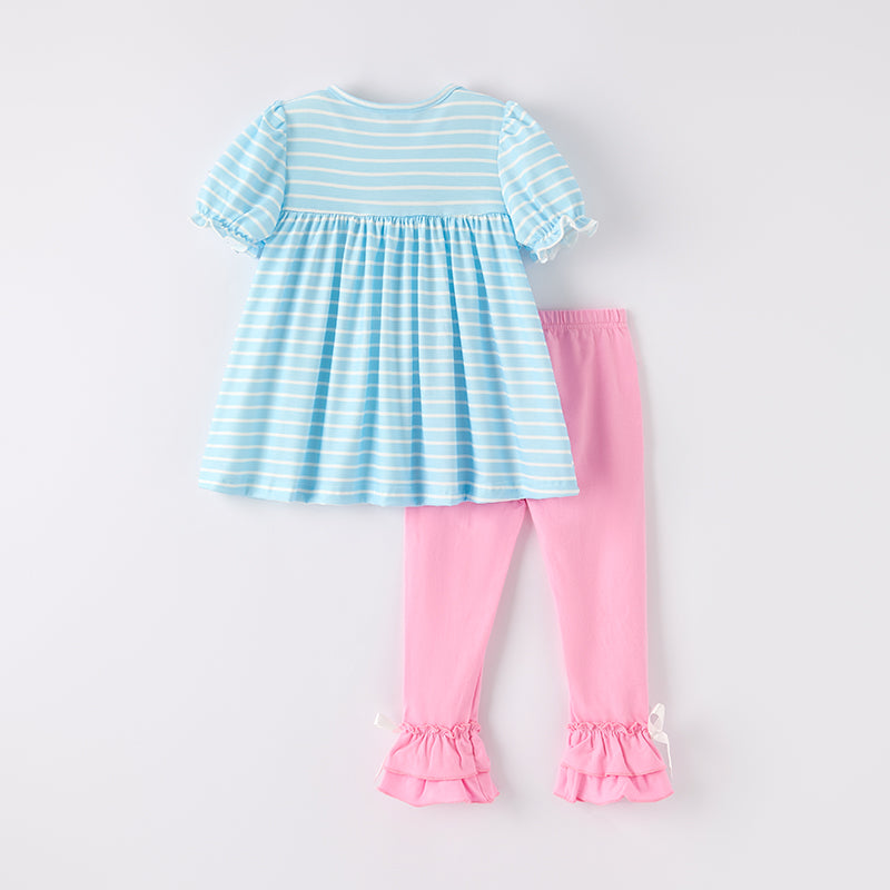 （In Stock）Girls Summer Back To School Pencil Embroidery Outfit Set