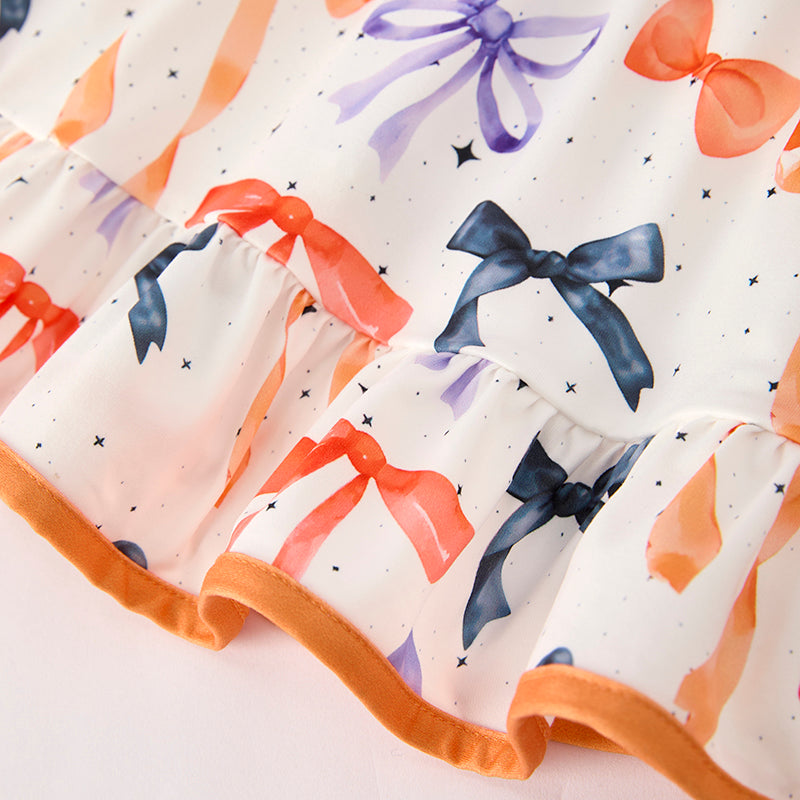 （In Stock）Girls Halloween Bow Print Dress