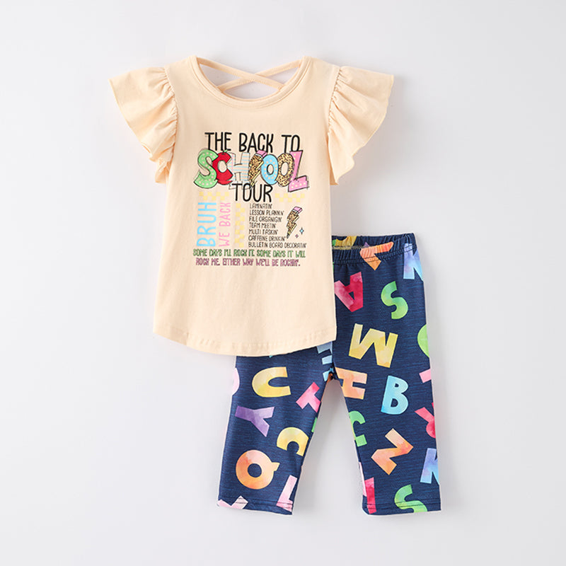 （In Stock）Girls Summer Back To School Print Capris Set