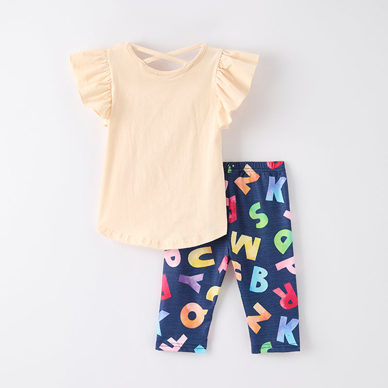 （In Stock）Girls Summer Back To School Print Capris Set