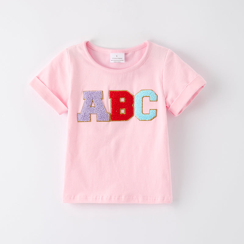 （In Stock）Girls Summer Back To School ABC Chenille Patches Top