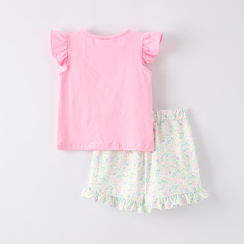 （In Stock）Girls Summer Back To School Pencil Applique Shorts Set