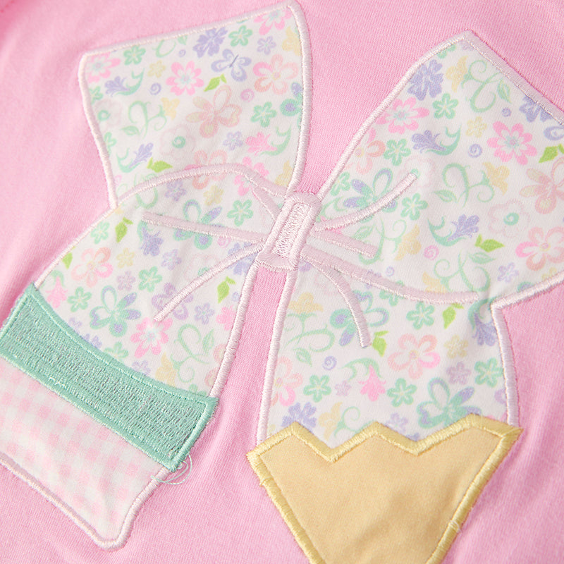 （In Stock）Girls Summer Back To School Pencil Applique Shorts Set